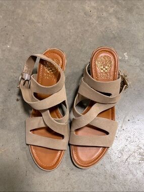 Vince Camuto Beige Suede Crisscross Strap Sandals - Women